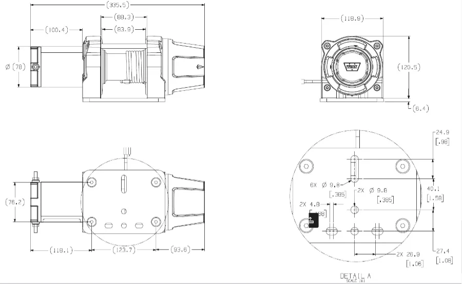 WARN Hubzug DC800. 12-V "Base" 363 kg Hubkraft. Ohne Steuerung