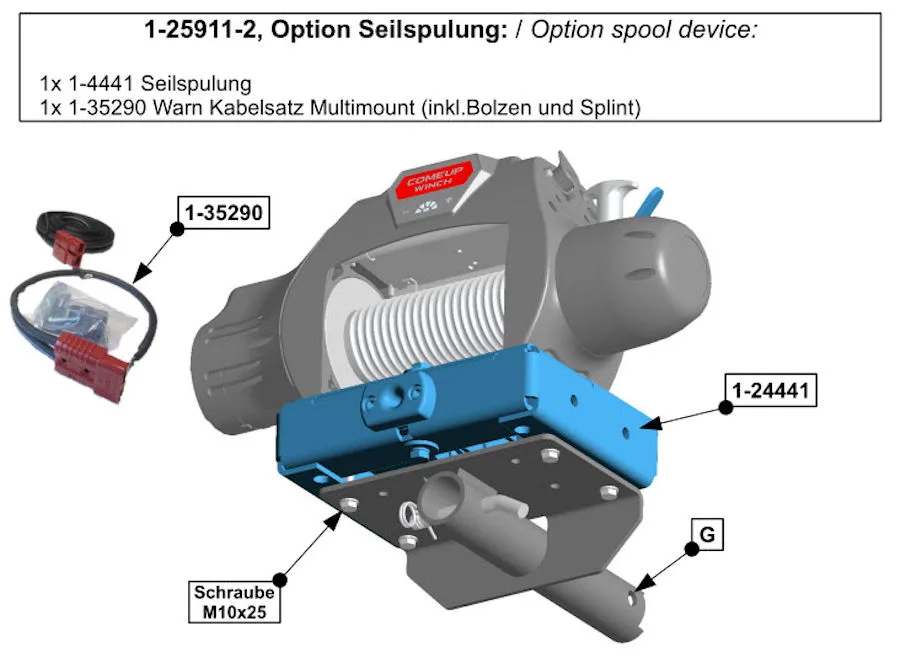 Option Seilspulung für Hidden Multi-Mount. Inkl Seilspulung und Kabel