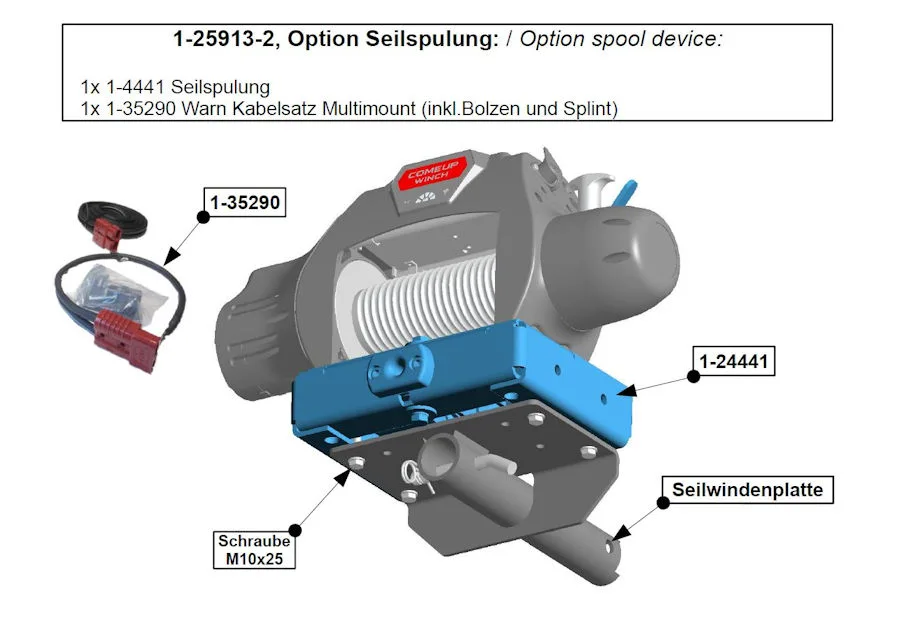 Option Seilspulung für Hidden Multi-Mount. Inkl Seilspulung und Kabel