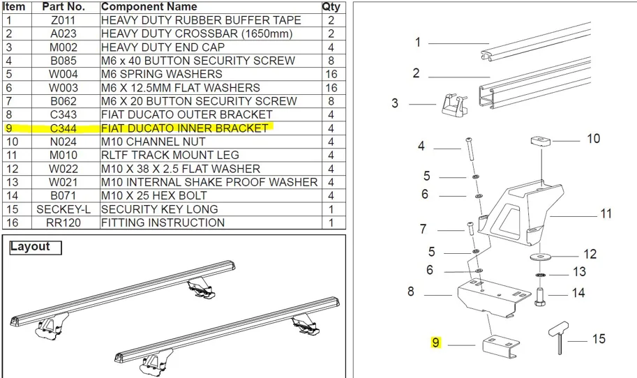 Fiat Ducato Innere Klammer (1 Stk) Zu RLTffd & RLTpfd