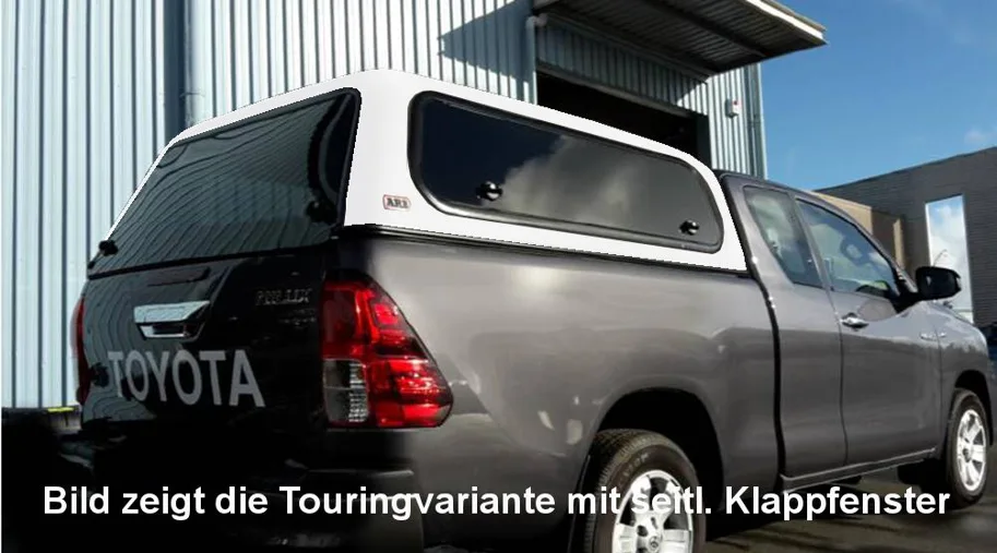 Touring Hardtop für Toyota Hilux ab '15 xtra Flach. Glatt. Seitl. Klappfenster