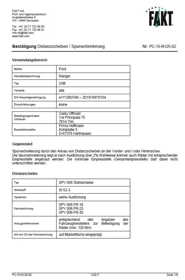 Spurverbreiterung Ford Ranger Distanzscheiben