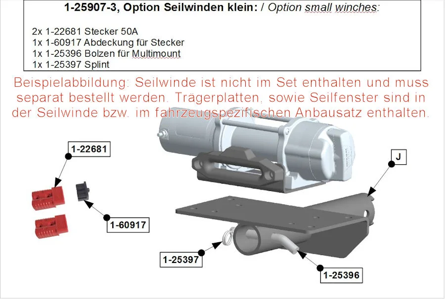 Option kleine Seilwinden für Hidden Multi-Mount, inkl Bolzen und Stecker