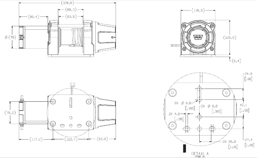 WARN Hubzug DC800. 24-V "Base" 363 kg Hubkraft. Ohne Steuerung