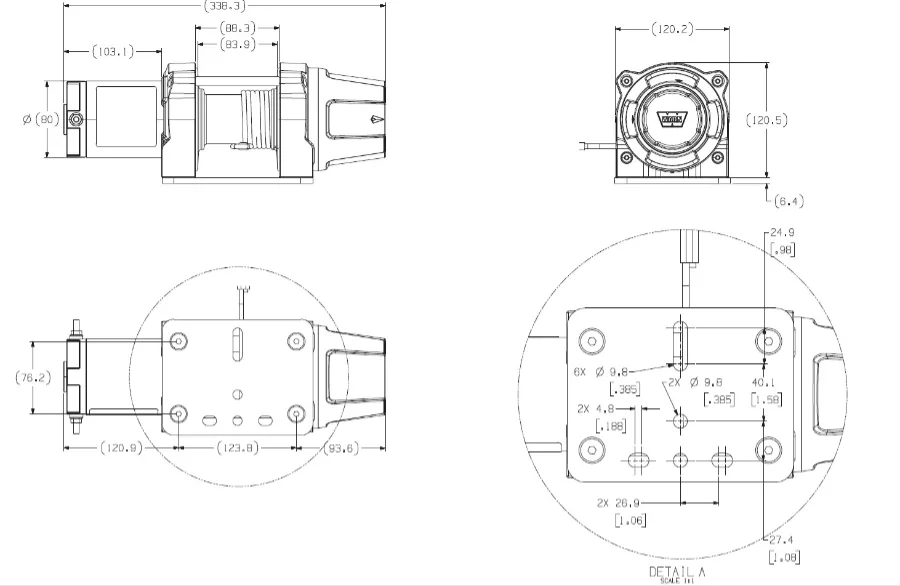 WARN DC1000. 12-V "Base". Short Drum 454 kg Hubkraft. Ohne Steuerung