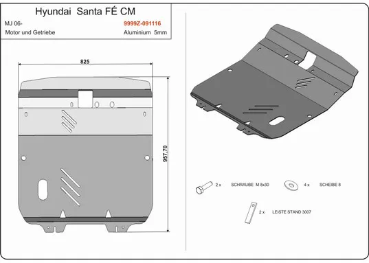 Unterfahrschutz (UFS) Hyundai Santa Fe (cm) Bj. 03/06-09/12. Motor + Getr.. 5 mm Alu