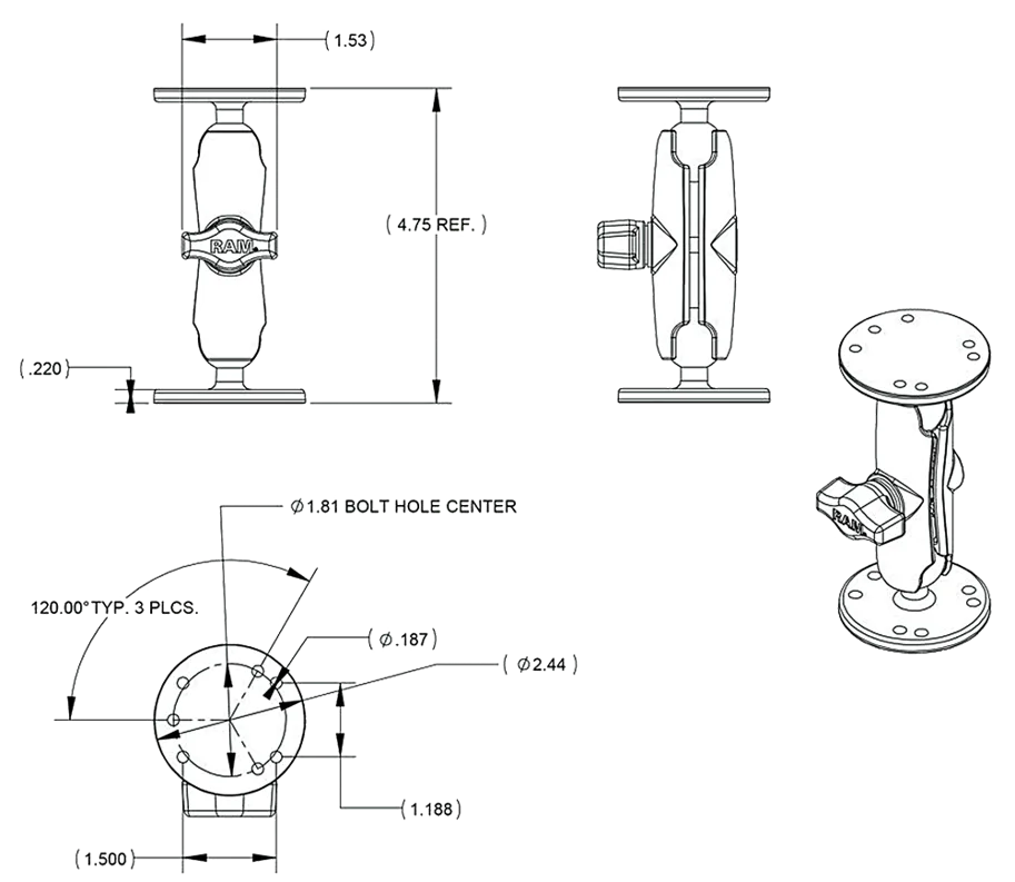 RAM Mounts Aufbau-Set. B-Kugel (1“)