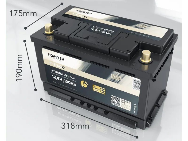 Forster LiFePO4 Lithium-Batterie 12 V 100 Ah High Power – Mit 500 A Mess-Shunt und Bluetooth-Überwachung