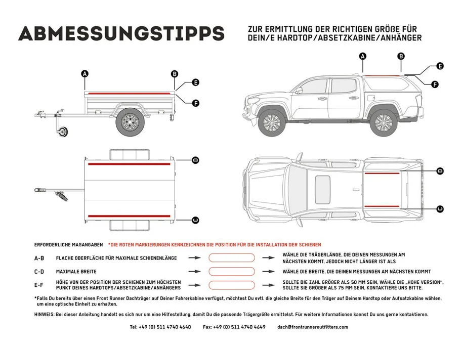 Front Runner Pick-Up Hardtop / Anhänger mit OEM Schiene Slimline II Dachträger Kit / 752 mm (L) x 1165 mm (B)