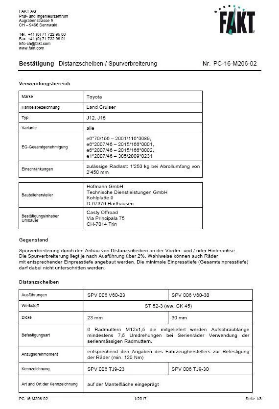 Spurverbreiterung Toyota J12/J15 Distanscheiben