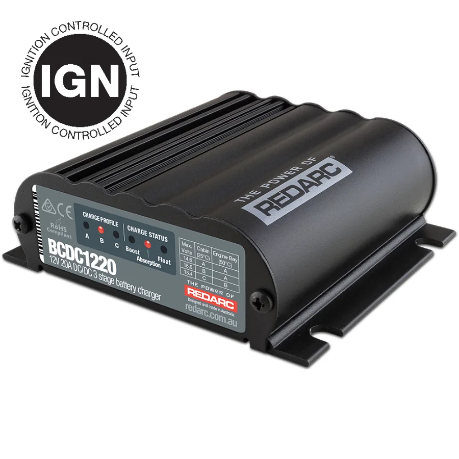 REDARC BCDC1220-IGN, Battery Charger, DC-DC, Ignition Input, 12V 20A